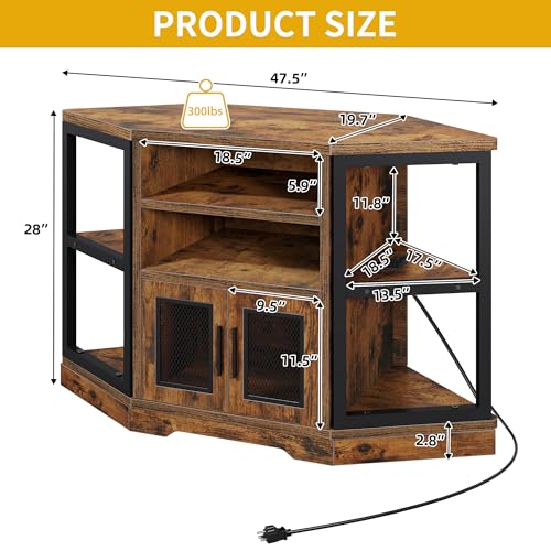 DWVO Farmhouse Corner TV Stand for Living Room, TV Stand for 55 Inch TV, Entertainment Center with Storage and Power Outlet, TV Console Cabinet, Rustic Brown