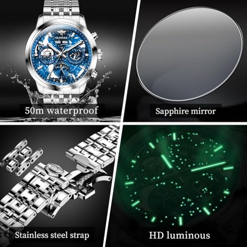 Image of OLEVS Men's Automatic Watch Self Winding Mechanical Luxury Original Wrist Watch Sapphire Crystal Tungsten Steel