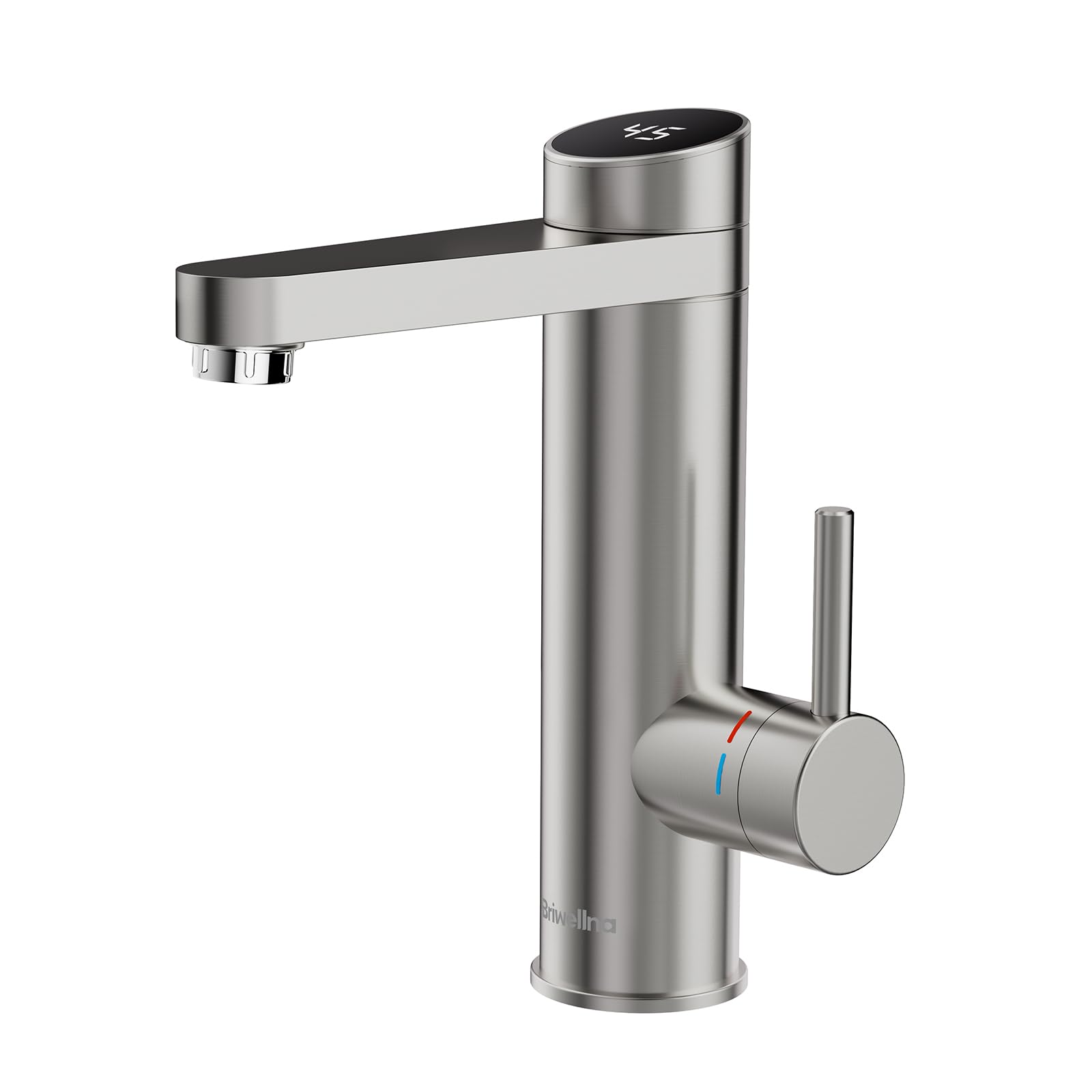 Briwellna Electric Instant Hot Water Bathroom Faucet, Stainless Steel Tankless Heater Taps, 120 Degree Rotatable Tap with Digital Display for Home Indoor (Silver)
