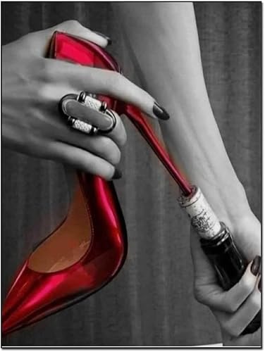 Póster de moda de arte retro para pared, tendencia femenina, tacones altos de cristal rojo con vino tinto, pintura en lienzo, pósteres e impresiones
