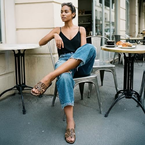Image of Rihero Flat Sandals Women Dressy Comfortable Slip On Leather Slide Sandals