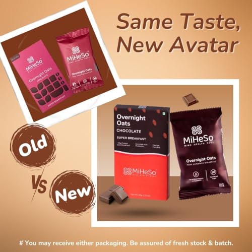 Image of MiHeSo Mind Health Soul Oats Chocolate 60 G | Healthy Oatmeal Breakfast Within 15 g High Protein, Calcium & Fibre | Diet Food For Weight Loss For Women & Men | No Refined Sugar | Gluten Free