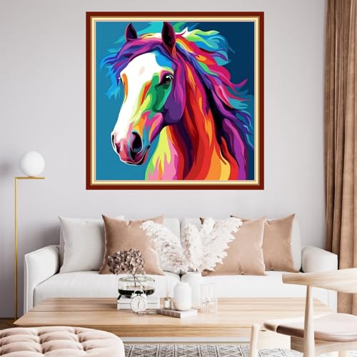 Image of Funchey Stamped Cross Stitch Kits, DIY Cross Stitch Pattern for Adults Beginners Needlepoint Kits Embroidery Kit Arts and Crafts 11CT&Colorful Steed 18x18 inchs