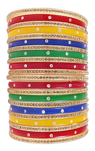 Image of NMII Acrylic (Plastic) with Zircon Gemstone Studded worked Glossy Finished Bangle Set For Women and Girls