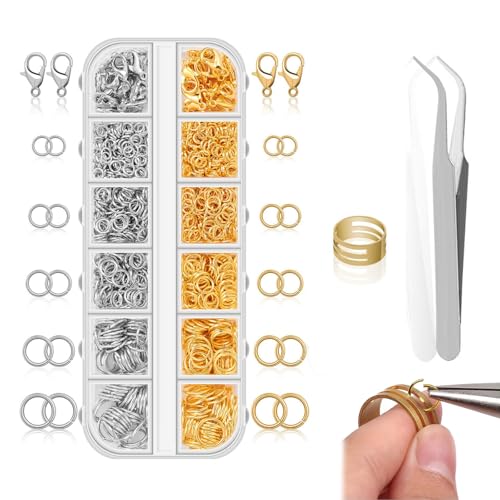 Comprehensive 1140 pcs Jump Rings Jewelry Making Kit with Lobster Clasps - Gold and Silver Open Jump Rings for Necklace, Bracelet, Earring Crafting, and Repair - for Jewelry Making Supplies (Gold/Silver)