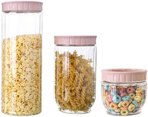 ISKYBOB 3 Pieces Cereal Container, Airtight Dry Food Storage Containers, BPA Free Large Kitchen Pantry Storage Container for Flour, Snacks, Nuts and Pasta, Pink