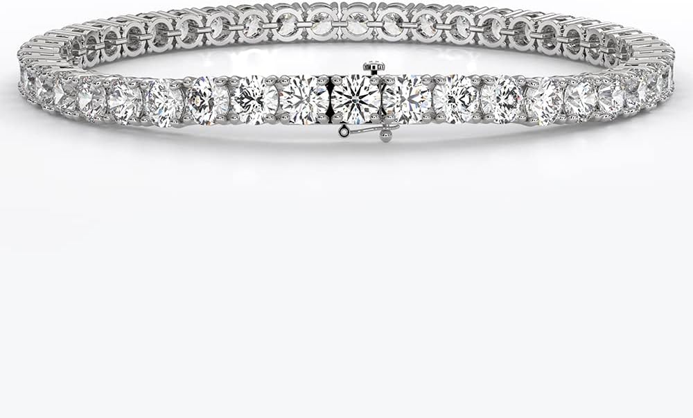 14k Gold Round Cut Lab Grown Diamond Tennis Bracelet 7" (3 ct to 10 ct, Color-E-F, Clarity- VS2-SI1)