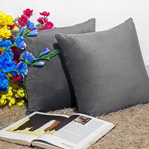 Image of Cazimo Velvet Cushion Covers for Bed, Sofa and Couch - 16 * 16 inches | Ideal for Living Room | Set of 2, Grey