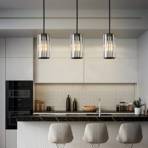 Image of Black Pendant Lighting Modern Pendant Light Mini Crystal Chandeliers Adjustable Pendant Light Fixture for Kitchen Island Dinning Room Corridor Bedroom(Black 1-Light)