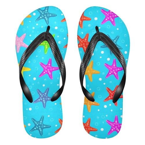 Starfish Bubble Blue Flip Flops for Beach Thong Sandals Anti-slip Lightweight Beach Shoes for Travel Summer Outdoor
