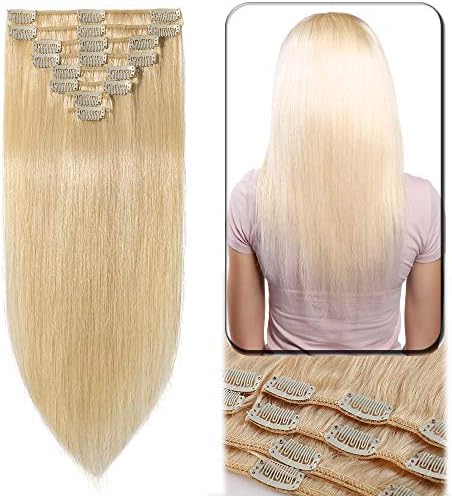 Clip in Hair Extension Human Hair 8 Pcs Full Head - 100% Real Remy Hair Straight Standard Weft (13"-80g, #2 Dark Brown)