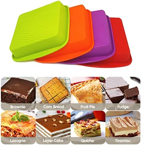 Keraiz Cake Moulds Tray, Silicone Easy-Demoulding Square/Round Baking Moulds Tins Set for Cakes, Bread, Pie, Pancakes, Pizza (Multicolor) (Square)