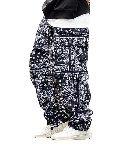 [ワンフォークロージング] ペイズリー柄 カーゴパンツ メンズ ワイドカーゴパンツ レディース バンダナ柄 パンツ ボトムス ワイドパンツ バルーンパンツ 柄パンツ 派手の商品画像（Amazon）