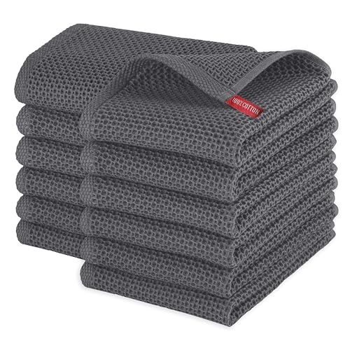 Elegant Comfort 100% Turkish Cotton 12-Pack Waffle Premium Kitchen Towels - Quick Drying and Super Absorbent Kitchen Dishcloth Towels, Ultra Soft Multi-Purpose Cleaning Towels, 16 x 25, Gray