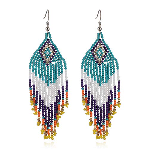 Weicam Women Jewellery 4 Pair Multicolor Nation Bohemian Style Tassel Earrings Handmade Beaded Jewelry4