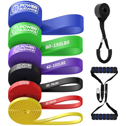 POWER GUIDANCE Fasce di resistenza per allenamento della forza, inclusa borsa per il trasporto, fasce per fitness, fasce per allenamento della forza (6set（giallo, rosso, nero, viola, verde, blu）)