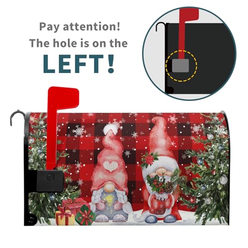 Image of Winter Gnomes Mailbox Cover Magnetic- Large Size 25.5x21 Inch- Christmas Trees Winter Snowflakes Red Black Buffalo Plaids Mailbox Wrap Post Cover for Yard Garden Outside Home Decor