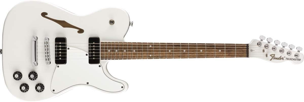 Fender Jim Adkins JA-90 Thinline Telecaster Electric Guitar, White, Laurel Fingerboard
