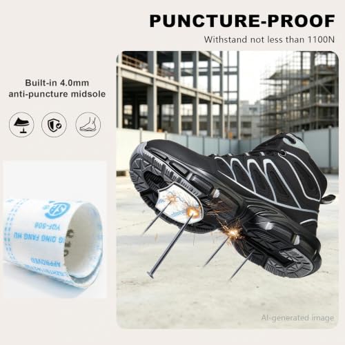 Image of Hogent Steel Toe Shoes for Men Women - Non Slip & Lightweight Work Shoes | Shock Absorption Cushion Sole, Breathable Safety Shoes, Ideal for Construction, Warehouse, Kitchen Work, Food Service