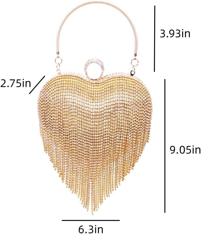 UMREN Women Luxury Heart Shape Tassel Evening Clutch Bag Rhinestones Wedding Party Purse Handbag | Luxury, Heart Shape, Tassel, Evening, Rhinestones, Wedding Party - Image 6
