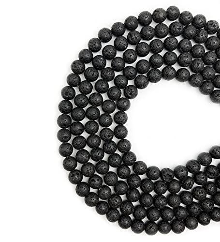 Qiwan Natural String Of Jewellery Stones, Round Loose Beads For Diy Jewelry Making, 1 Strand/15 Inches (Black Lava Stone Gemstone, 10Mm) #TOP23