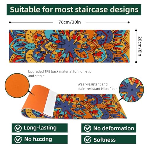 Alfombras antideslizantes para escaleras de madera con diseño psicodélico pack de 15 3