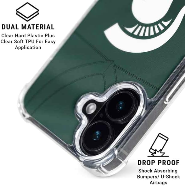 Skinit Clear Phone Case Compatible with iPhone 16 - Officially Licensed Michigan State University Green Jersey Design