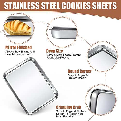 Potchen Sheet Pan Set Cookie Sheet Cooking Baking Sheet Toaster Oven Pans Stainless Steel Tray Barbecue Grill Pan Rectangle And Dishwasher Safe, 9 X 6.7 X 1 Inches (12 Pcs) #TOP3