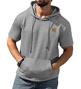 Aiyino Men's Hoodies Pullover Casual Short Sleeve Drawstring Waffle Knit Hooded Sweatshirt with K...