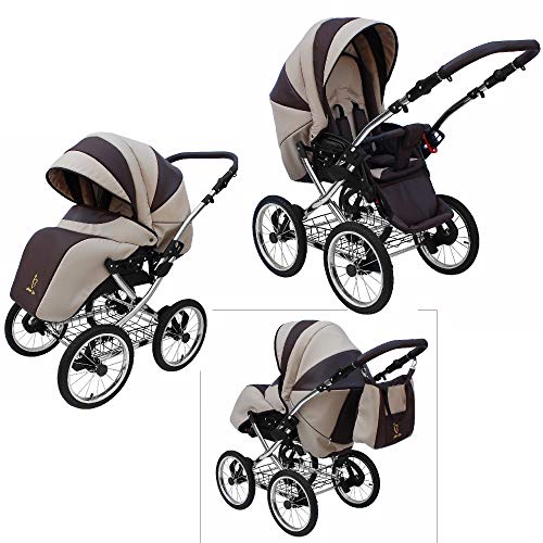 Lux4kids Retro Kinderwagen Classica 3in1 2in1 Isofix Luftreifen Speichenräder Chrom Black 05 2in1 ohne Babyschale