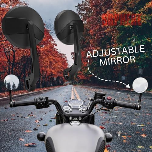 Image of Round Convex Rear View Side Mirrors Compatible For RE Classic Reborn | Continental GT | Interceptor | Meteor | Hunter | Super Meteor etc.