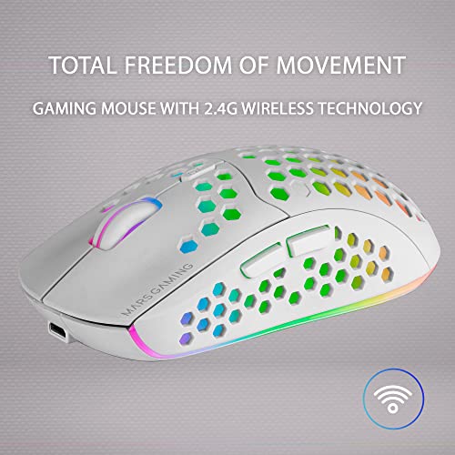 MARSGAMING MMW3W, Mouse Gaming Senza Fili, RGB Flow, Ultraleggero 79g, 3200DPI, Bianco - Immagine 2