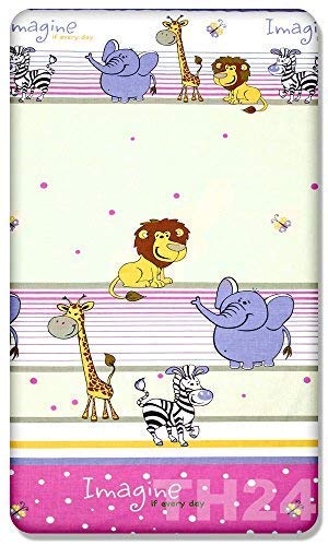 100% COTTON FITTED SHEET WITH PRINTED DESIGN FOR BABY CRIB 90x40CM (Safari pink)