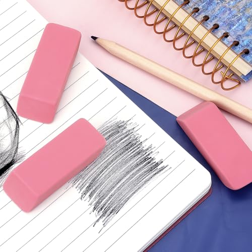 Image of Tamaki Large Erasers, Pink, Pack of 12 | Pencil Erasers for Drawing, Artist Eraser