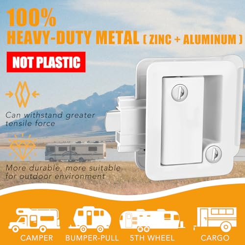 Image of RV Door Lock Replacement, 100% Metal Camper Door Handle Latch with Paddle Deadbolt, RV Enclosed Travel Trailer Entry Door Lock with Keys for Camper Horse Trailer Cargo Hauler - White