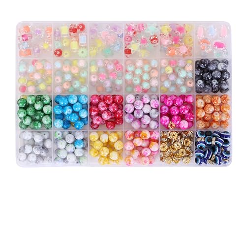 Image of Ambitieux DIY Bracelet Making Kit 575+ Beads Jewelry Set With Glass,Double,Charms Pendants Accessories,Evil Eye,Elastic Thread,Cutter & Jute Bag Craft Kit For Girls,Kids & Adults (Marble),Multicolor