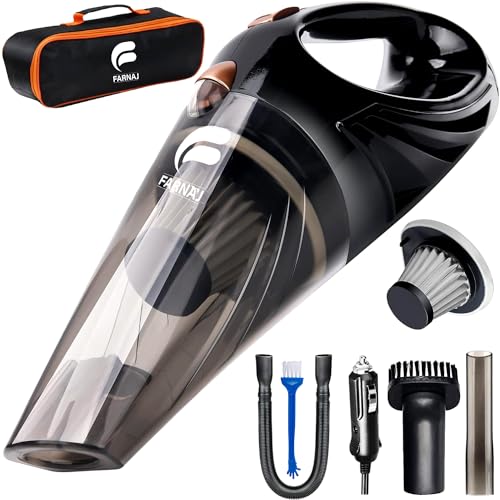 FARNAJ Car Vacuum Cleaner - Portable, Mini, high Power, Handheld Vacuum - Strong Suction, Multiple Attachment Accessories - 12V, 16ft Cord - Car Cleaning Kit With Carry Bag