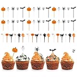 KEWUF 48 PCS Halloween Palillos de Dientes, Palillos para Niños Frutas, Mini Tenedores Infantiles Reutilizables de Frutas, Halloween Niños de Dibujos Animados Para Fruta Niños Tenedor