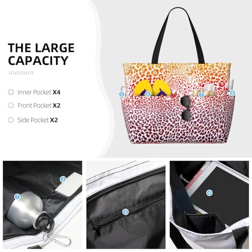Leopard Skins And Heads Print Beach Pool Bags Tote For Women Ladies Large Gym Tote Carry On Bag For Weekender Travel Waterproof3