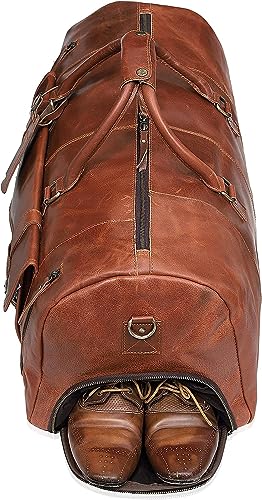 24 Inch Genuine Leather Duffel Travel Overnight Weekend Leather Bag Sports Gym Duffel Luggage Travel Bag For Men And Women travelling cabin duffle Bag3