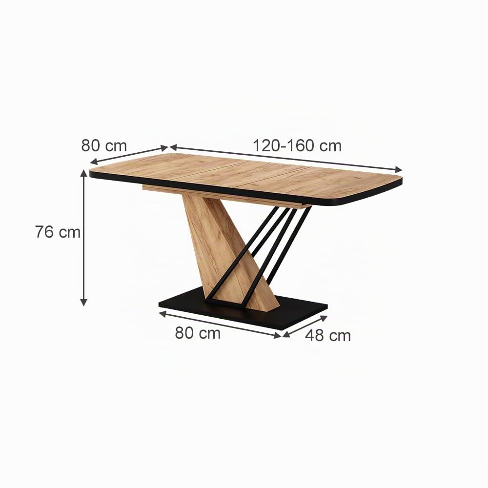 Vicco Mesa de Comedor Fenaro, Roble Dorado, 120-160 x 80 cm | extensible, extensible hasta 160 cm con placa adicional integrada