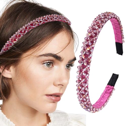 Firuilo Purple Rhinestones Headband Bling Crystal Head Bands Thin Beaded Hair Bands Holiday Party Hair Accessories for Women