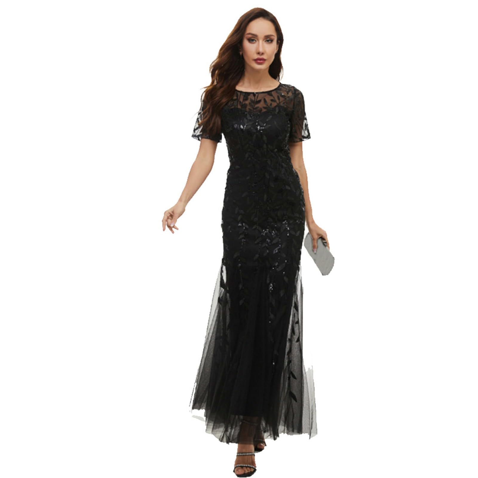 Vestito Capodanno Donna Curvy Elegante e Scintillante Mini Vestiti Paillettes Anni 50 Abito Donna da Cocktail Invernale Vestito Compleanno Midi per Cocktail Party Club Festa di Carnevale Concerto