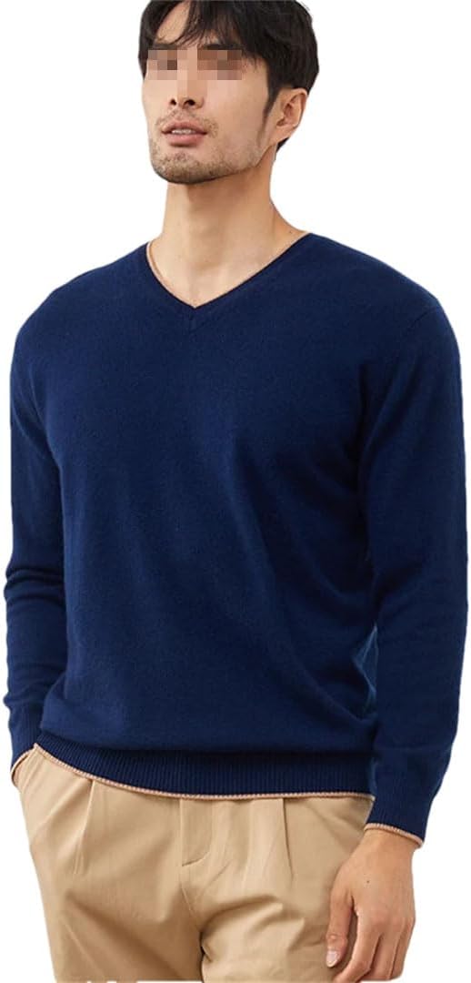 Men's V-Neck Cashmere Sweater Knit Pullovers Casual Tops Bottoming Shirt