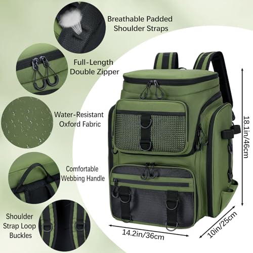 Sac de pêche grand volume vert militaire sac à dos de rangement matériel - 4