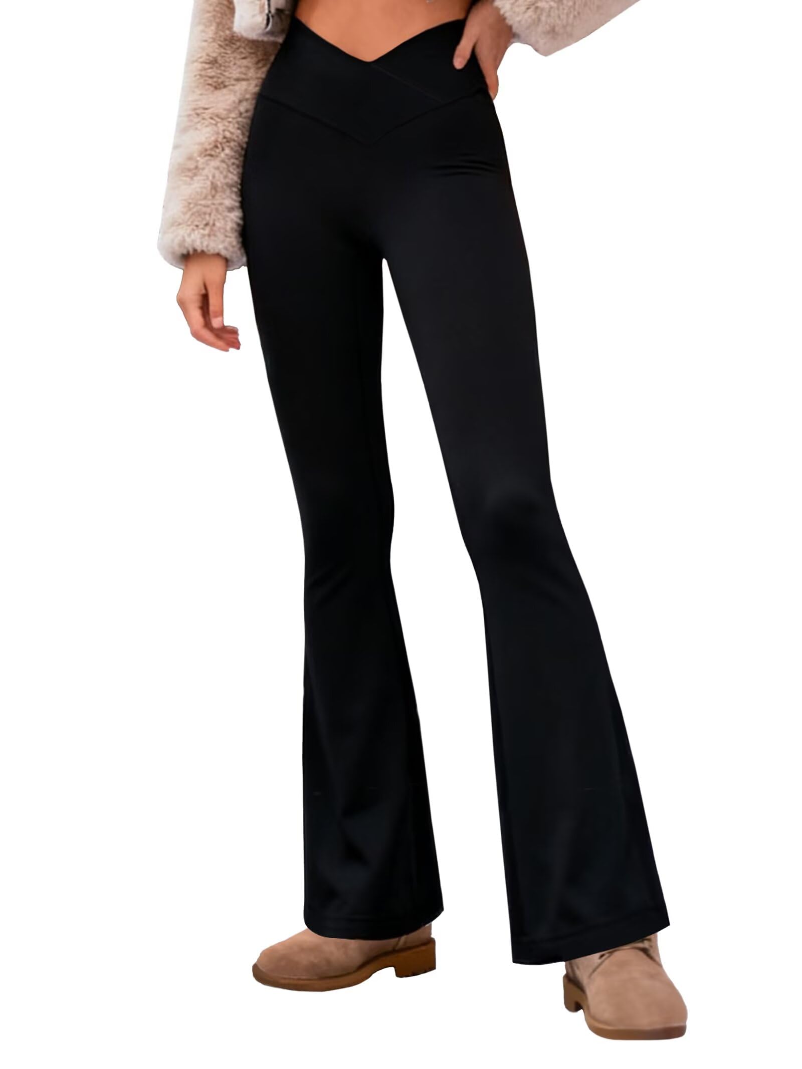 Sunzel Fleece Lined Flare Leggings Women High Waisted Tummy Control Winter Warm Thermal Flared Yoga Pants for Cold