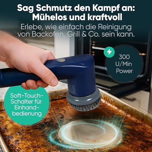 Clatronic elektrische Reinigungsbürste mit Akku | 8 Aufsätze | bis zu 90 min. Betriebsdauer | Putzbürste elektrisch für Bad Küche Sneaker Auto Grill | Reinigungsbürste elektrisch | ERB 3815 A