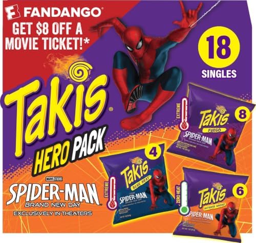 Takis 18 pc / 1 oz Hero Variety Pack, Assorted Flavored Mixed Rolled Tortilla Chips – (8) Fuego 1 oz, (6) Blue Heat 1 oz, (4) Intense Nacho 1 oz