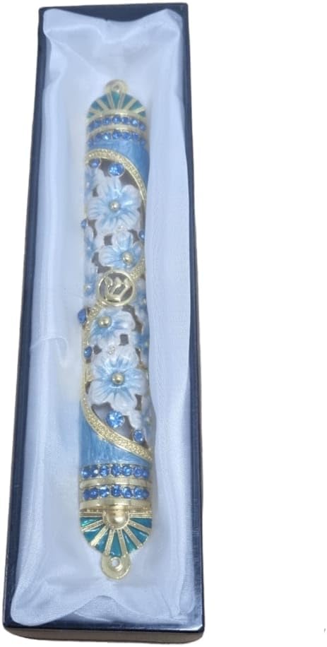 Yaliland Mezuzah Mezuzahs Decorative Scroll Case Bless This House Door Mezuza Case 6" Israel Judaica Enamel (Azure)