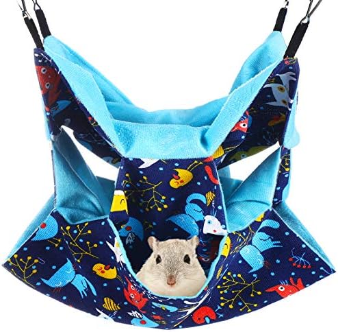 Small Pet Cage Hammock Triple-Layer Sugar Glider Hammock Bed Fleece Canvas Cage Hanging Hammock, Pet Swinging Bed for Chinchilla Parrot Guinea Pig Ferret Squirrel Hamster Rat Playing Sleeping